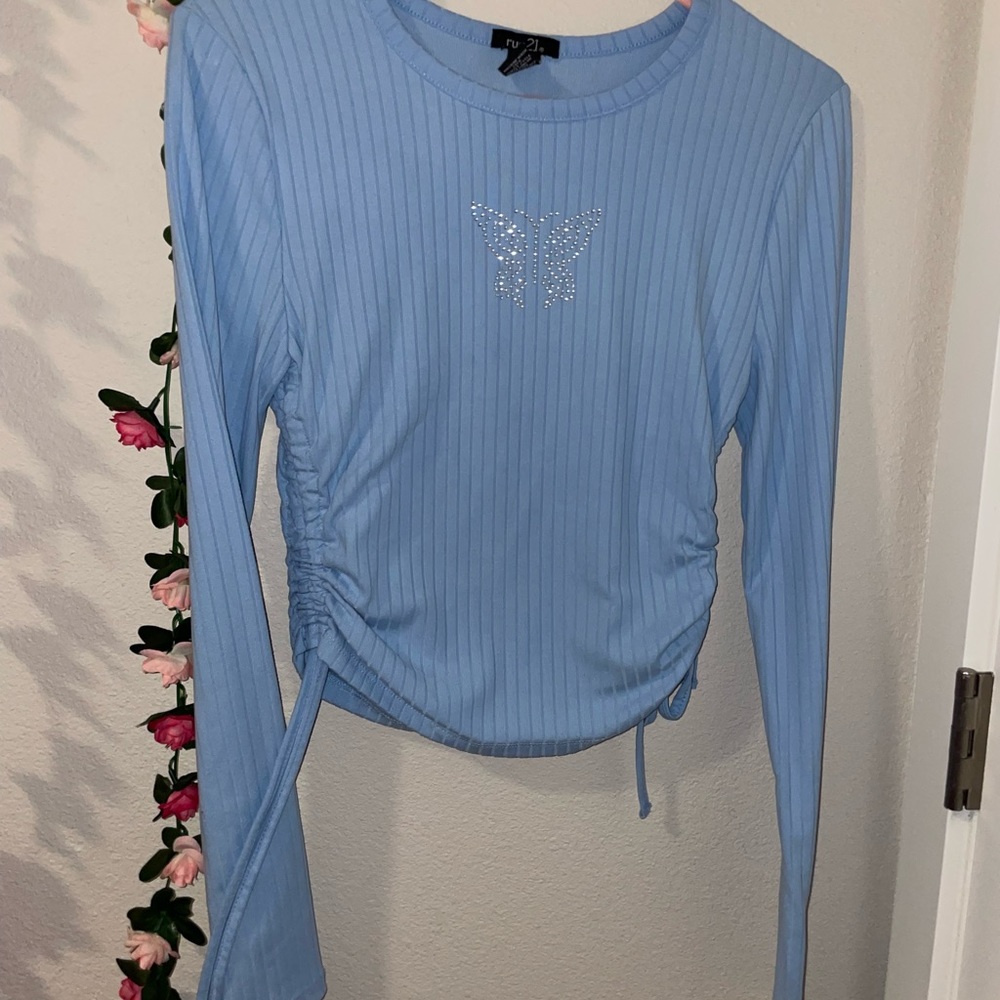 Long sleeve rhinestone butterfly shirt